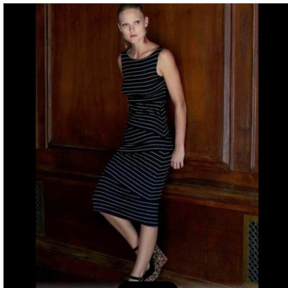 Bailey 44 Black and Tan Striped Layered Bodycon Midi Dress Size S - Picture 1 of 9